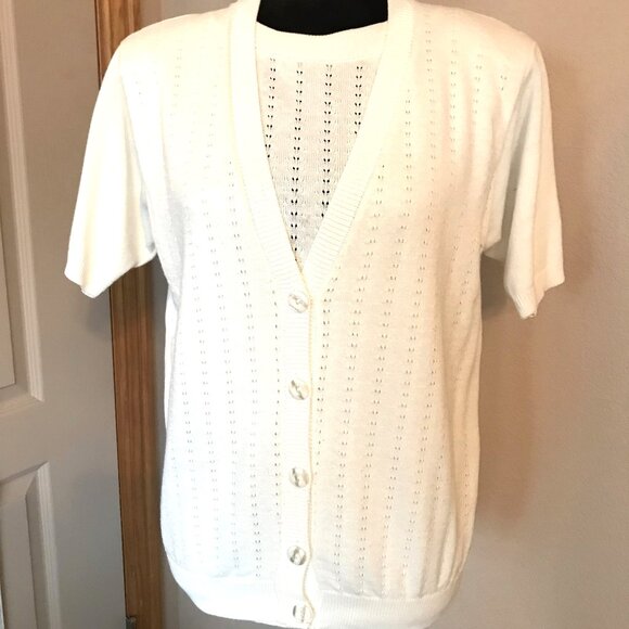Alfred Dunner Pullover Sweater Vest: Vintage 80s Short Sleeved Cream Top, Size S - Picture 1 of 9